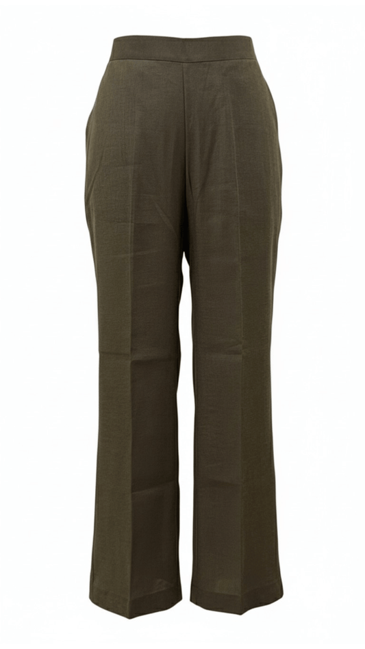 Olive Straight-Leg Pants for Women – Cotton-Linen Blend | Sajra