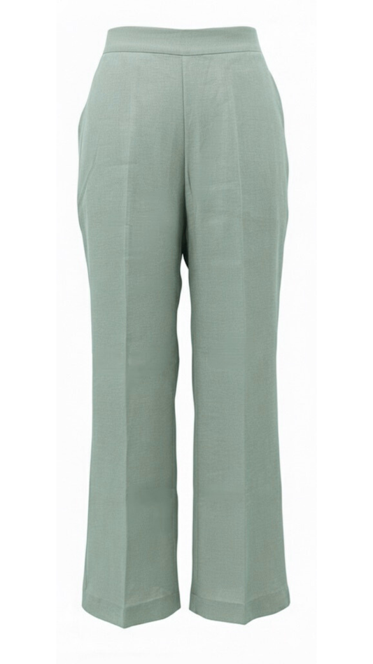 Sage Green Straight-Leg Pants for Women – Cotton-Linen Blend | Sajra