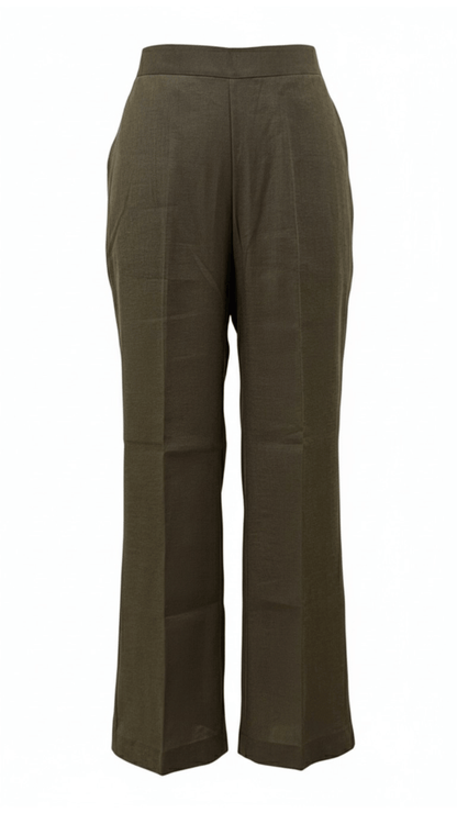 Olive Straight-Leg Pants for Women – Cotton-Linen Blend | Sajra