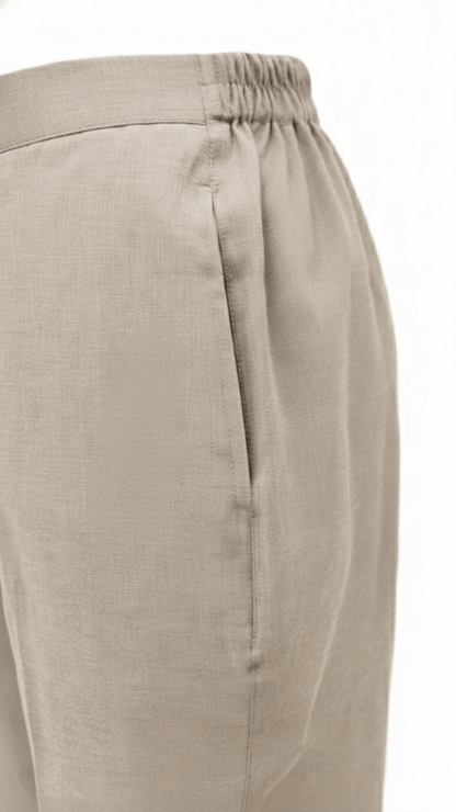 Beige Straight-Leg Pants for Women – Cotton-Linen Blend | Sajra